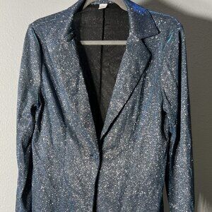 Gorgeous Blue Shimmery Notched Single-Breasted Women's Blazer SZ Med